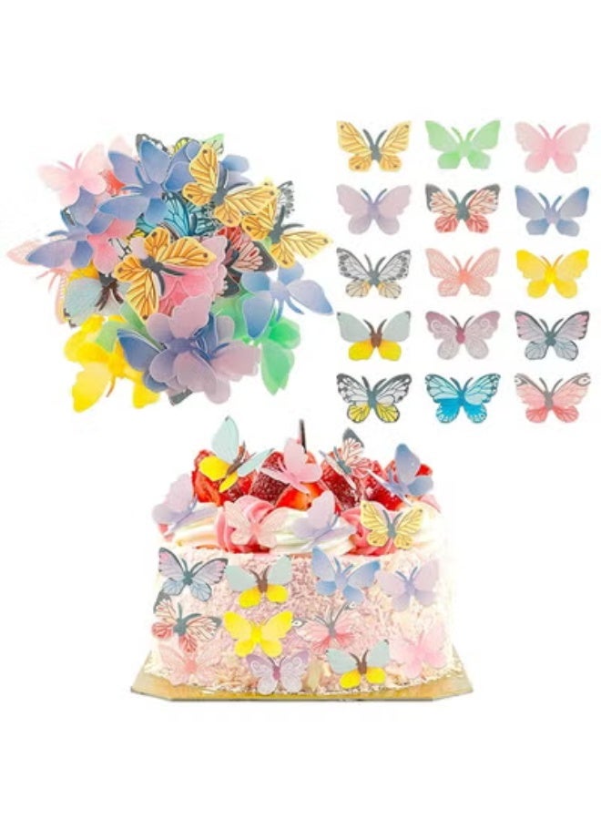 fantasize 72Pcs Butterflies for Cake Decorating - Cupcake Toppers, Wafer Paper Butterfly Cake Topper, Colorful Small Decorations for Birthday Cakes Decor - Image 1